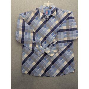 Brooklyn Xpress Shirt Mens 2XL Blue Gray Plaid Button Down Long Sleeve Pocket